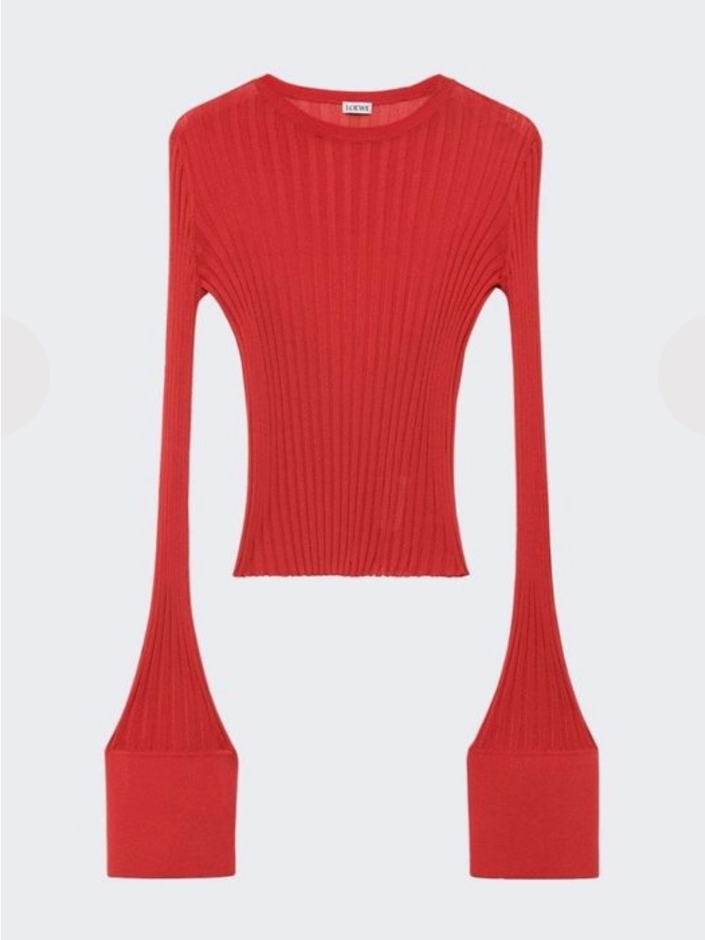 Loewe Red Ribbed Long-Sleeve Knit Top with Logo Cuffs size M